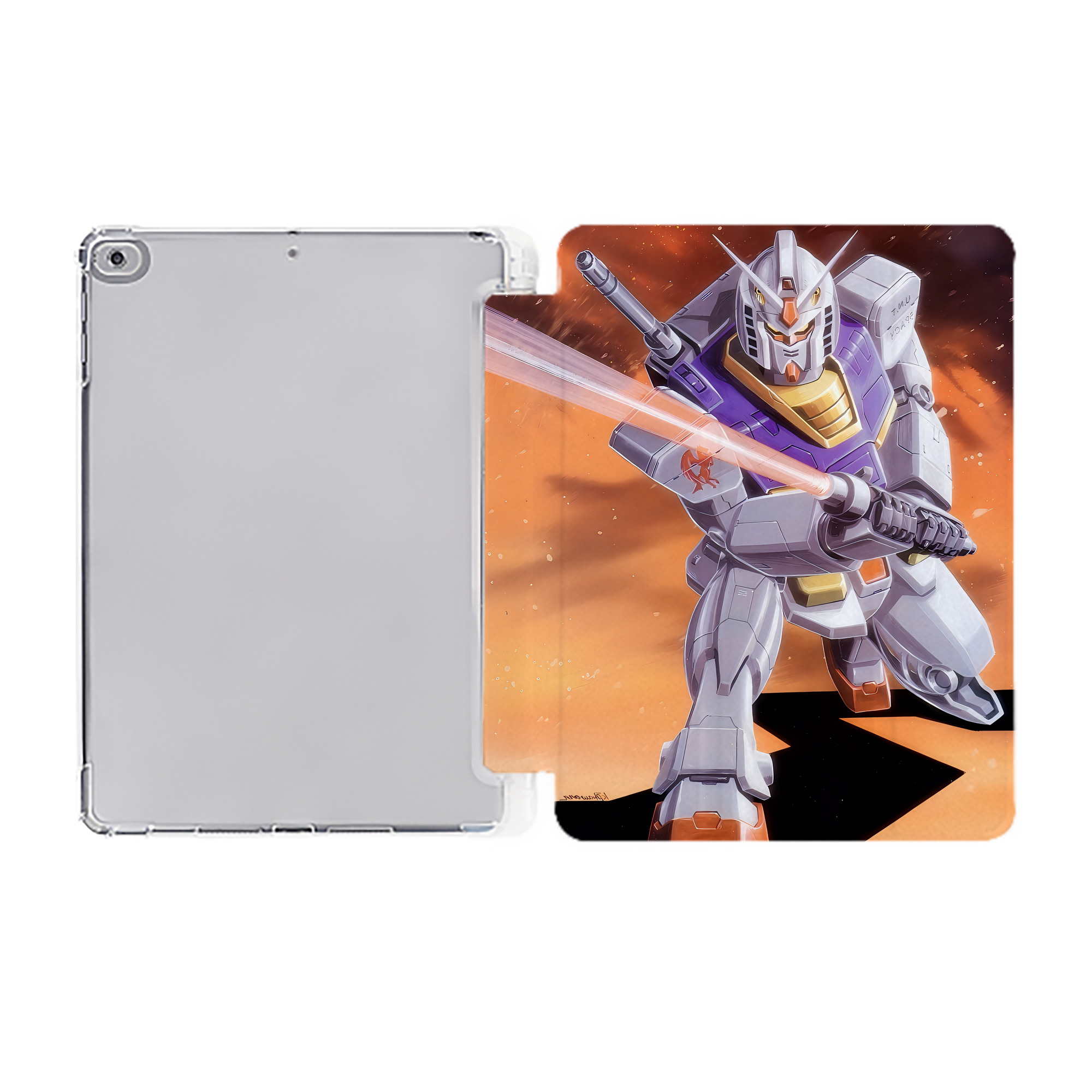 （画像用） 機動戦士ガンダム Mobile Suit Gundam IPad ケース ペン収納付き 三つ折りスタンド PUレザー×シリコン 対応機種9.5/10.5/10.9インチ